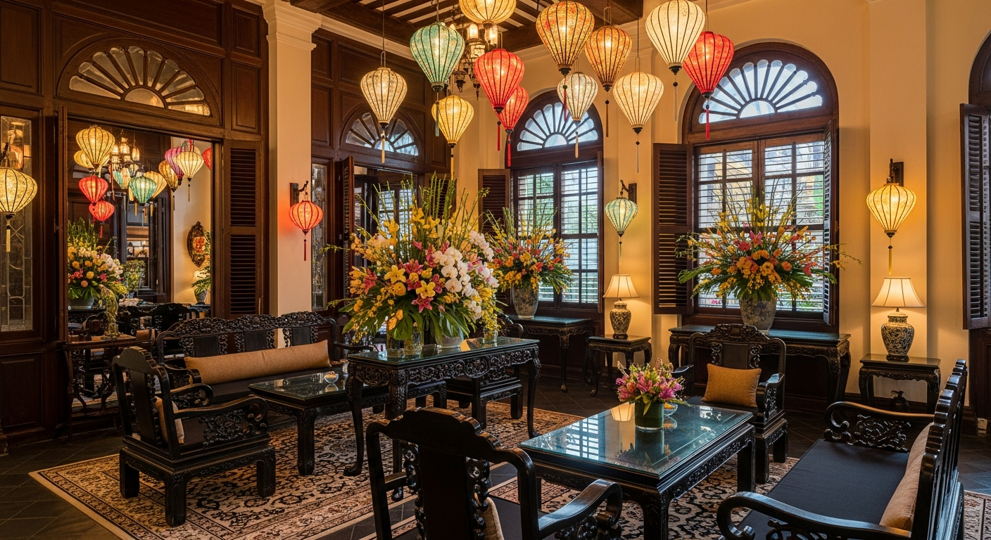Charming Vietnamese boutique hotel with lantern-lit courtyard