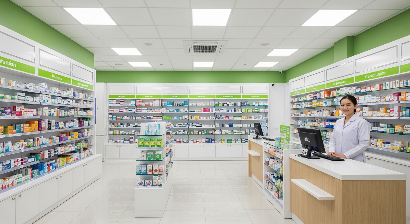 ร้านยา Google Maps Thailand — pharmacy owner checking Google Maps ranking on phone