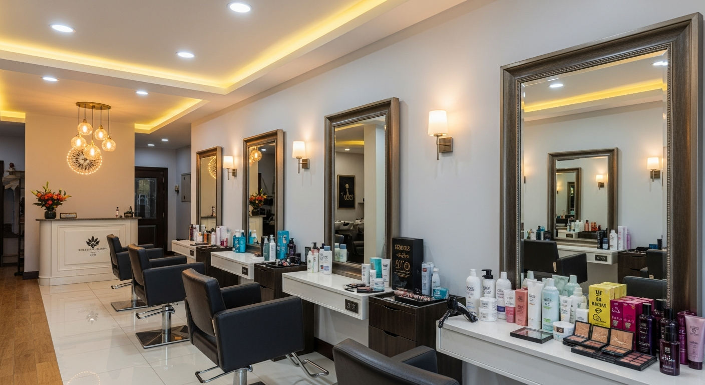 Salon owner in Vietnam checking Google Maps reviews on phone